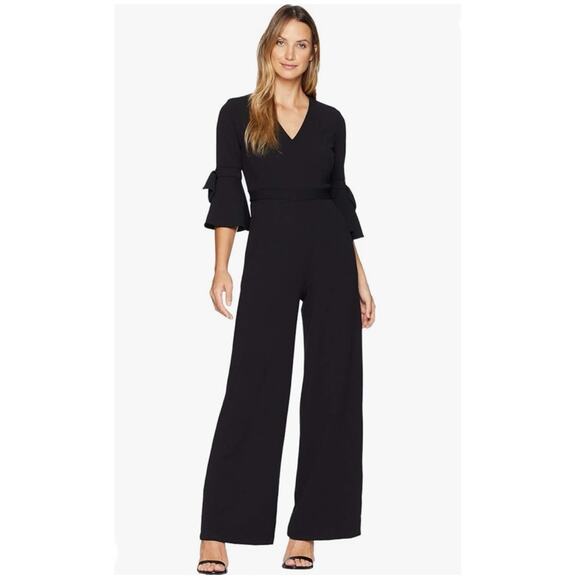 Donna Morgan Women's Black V Neck Jumpsuit with Bell Sleeve - Picture 6 of 6